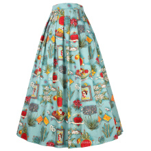 Belle Poque Elastische Taille Baumwolle A-Line Vintage Retro Style Swing Lange Rock BP000324-3